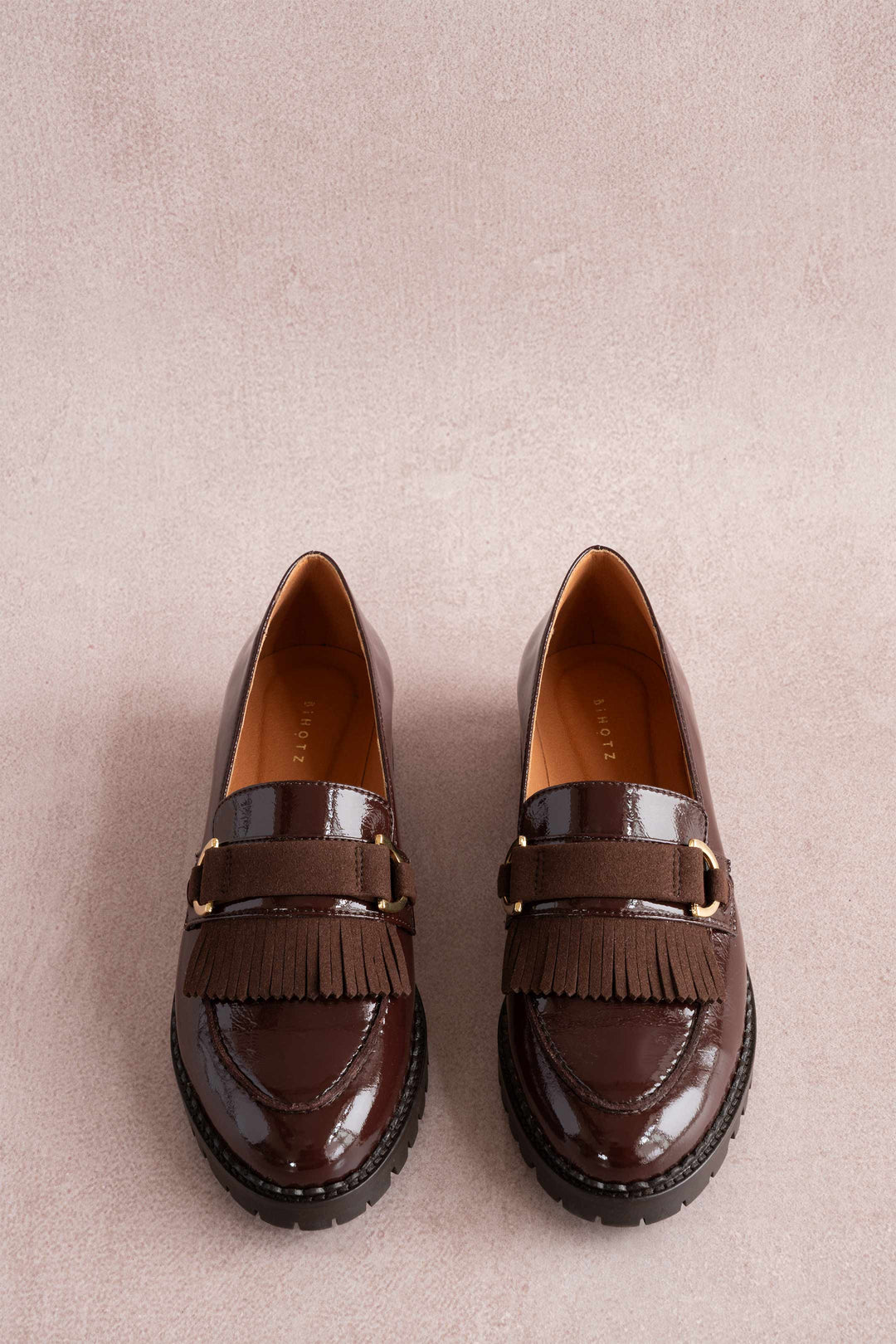 Mocassins vegan moka vernis cuir céréale