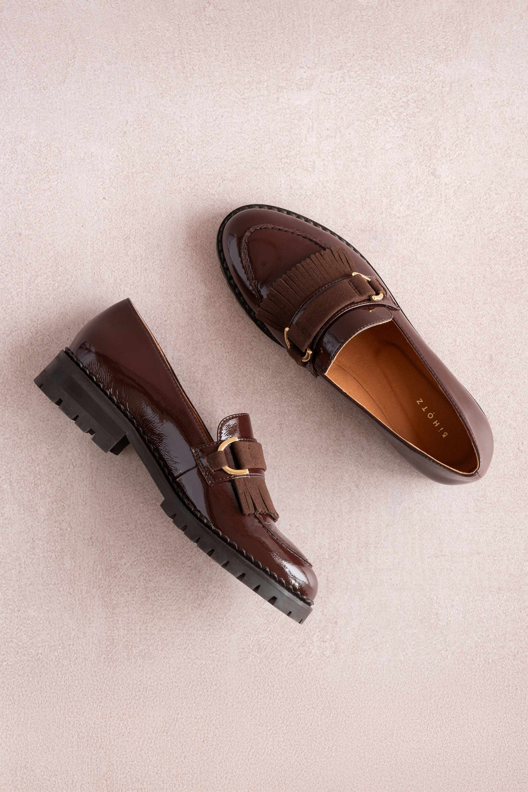 Mocassins vegan moka vernis cuir céréale