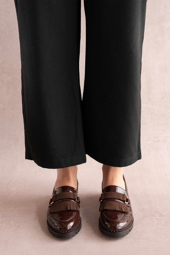 Mocassins vegan moka vernis cuir céréale