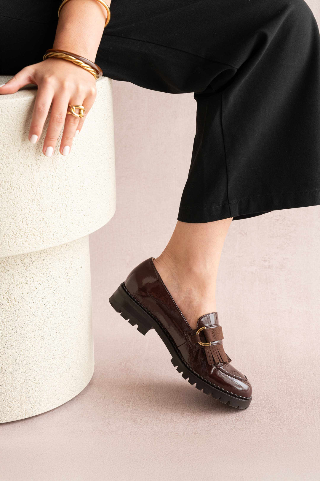 Mocassins vegan moka vernis cuir céréale