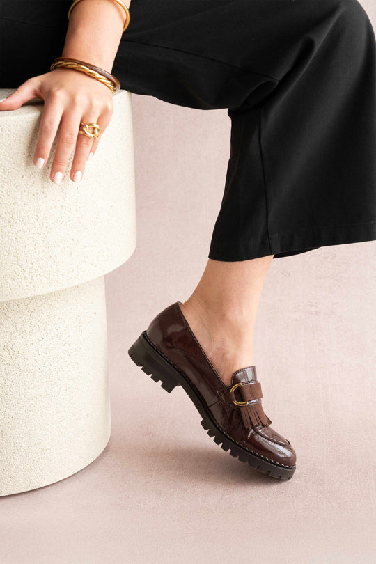 Mocassins vegan moka vernis cuir céréale