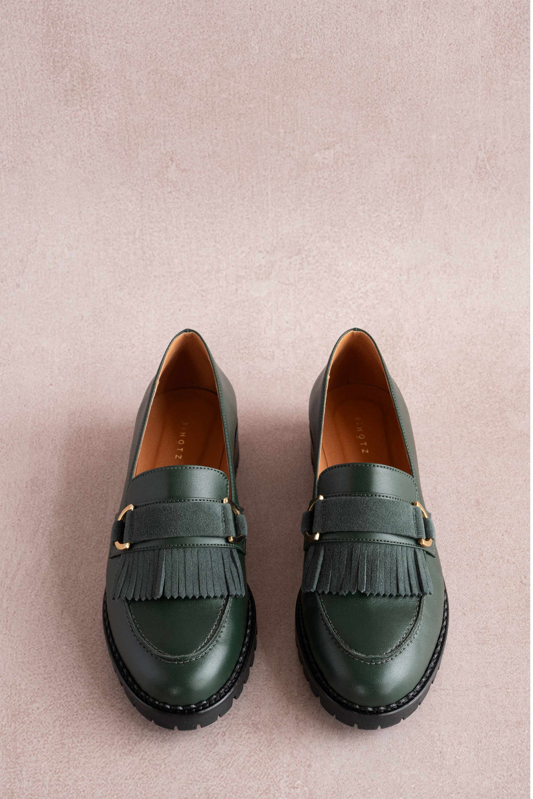 Mocassins vert avec frange Mocassins vegan cuir de cactus 